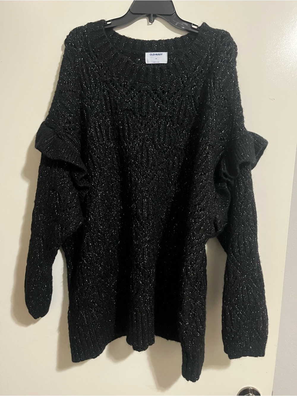Old Navy Black Sparkle Cable Knit Ruffle Sleeve Pullover